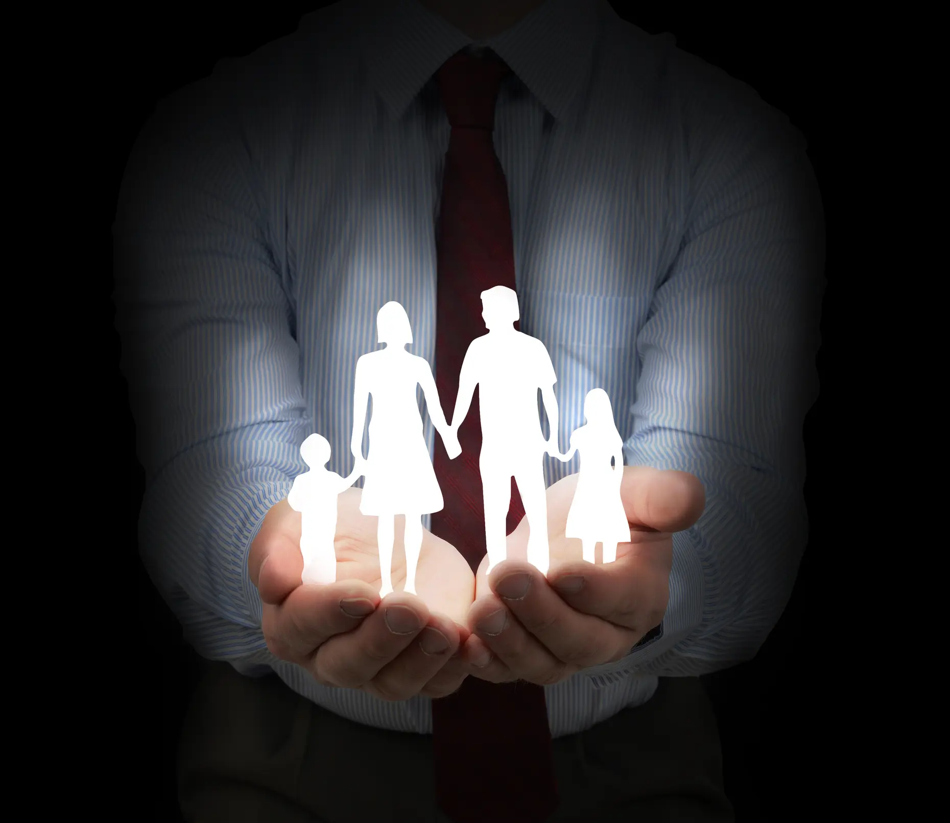 Family insurance and security concept with a dark background